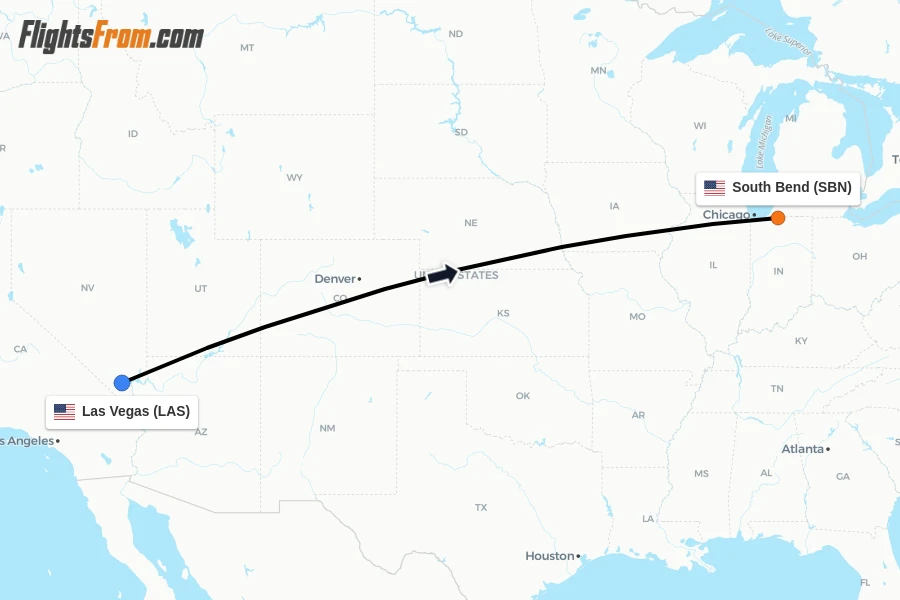 Flights from Las Vegas to South Bend route map