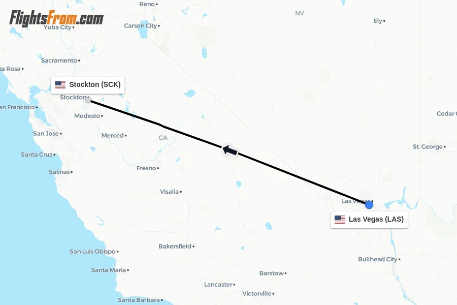 Flights from Las Vegas to Stockton route map