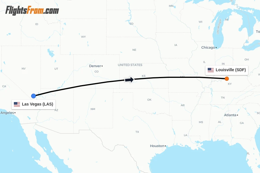 Flights from Las Vegas to Louisville route map