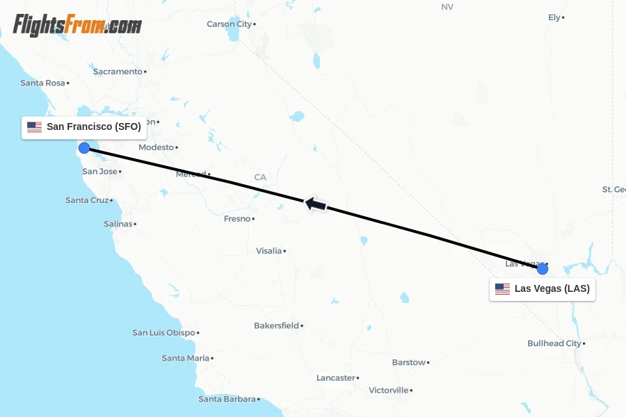 Flights from Las Vegas to San Francisco route map