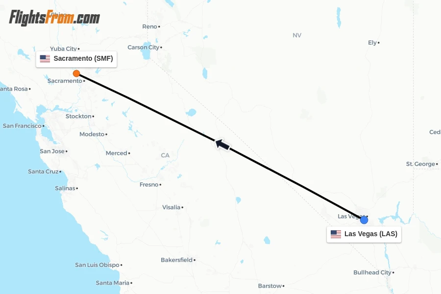 Flights from Las Vegas to Sacramento route map