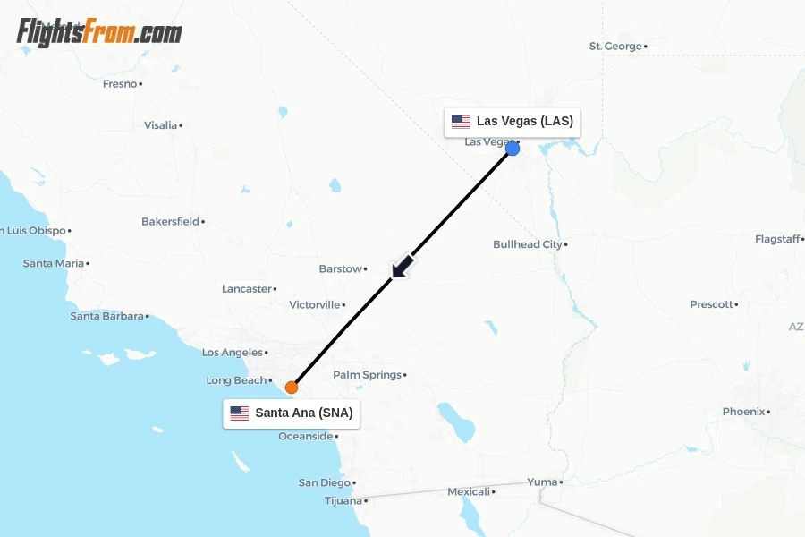 Flights from Las Vegas to Santa Ana route map