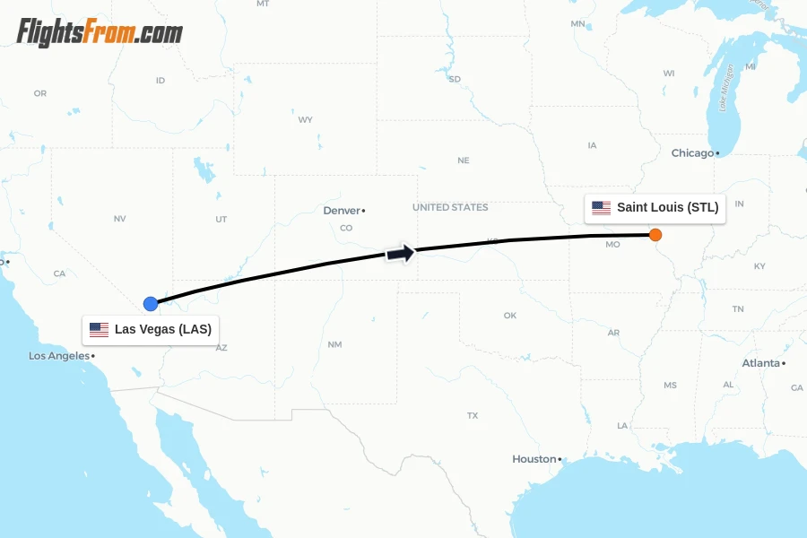 Flights from Las Vegas to Saint Louis route map