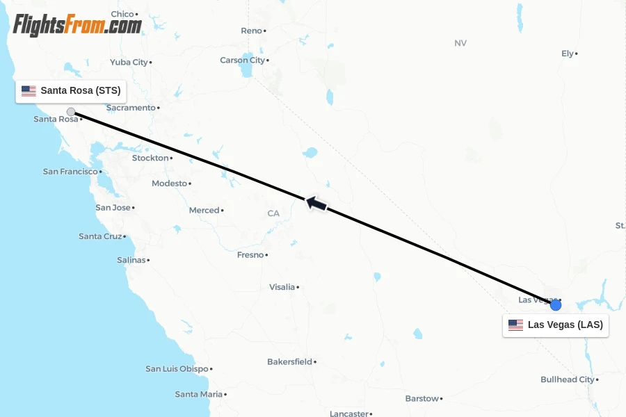 Flights from Las Vegas to Santa Rosa route map