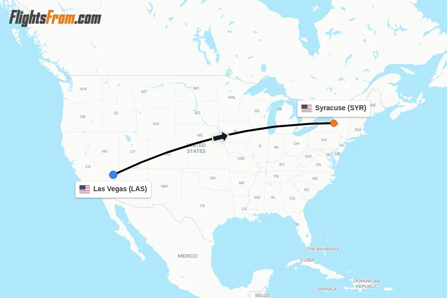 Flights from Las Vegas to Syracuse route map