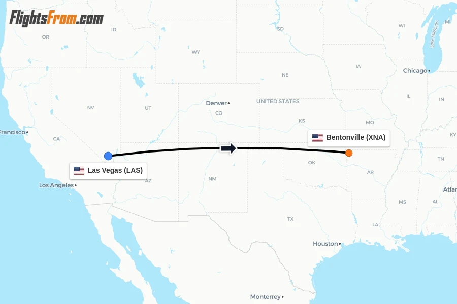 Flights from Las Vegas to Bentonville route map