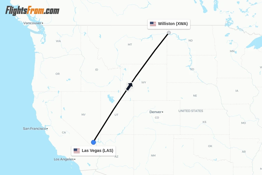 Flights from Las Vegas to Williston route map