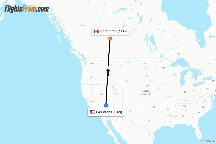 Flights from Las Vegas to Edmonton route map