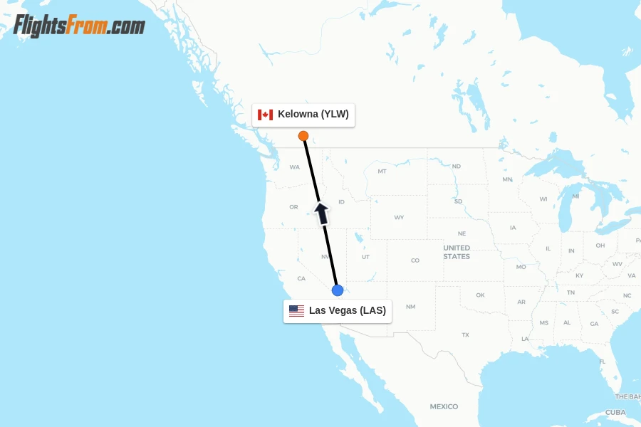 Flights from Las Vegas to Kelowna route map