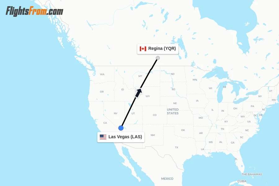 Flights from Las Vegas to Regina route map