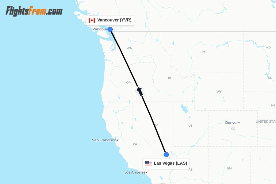 Flights from Las Vegas to Vancouver route map