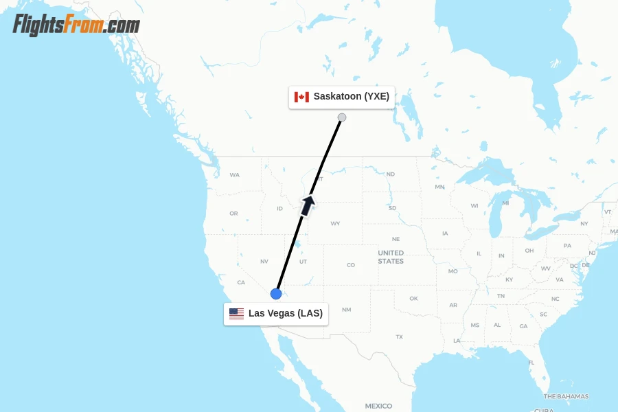 Flights from Las Vegas to Saskatoon route map