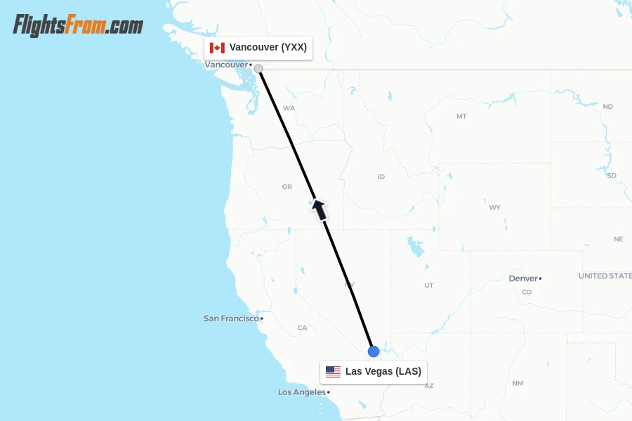 Flights from Las Vegas to Vancouver route map