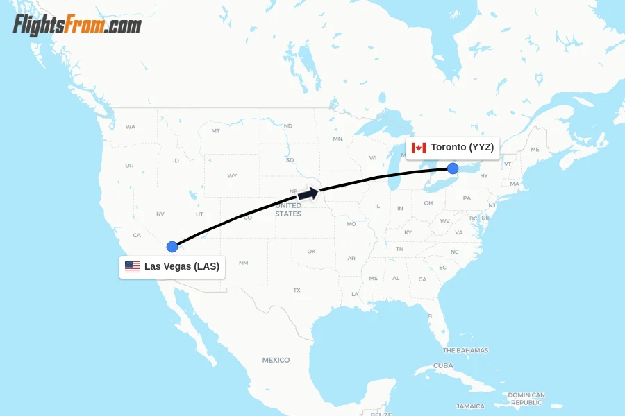 Flights from Las Vegas to Toronto route map