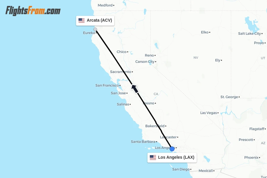 Flights from Los Angeles to Arcata route map