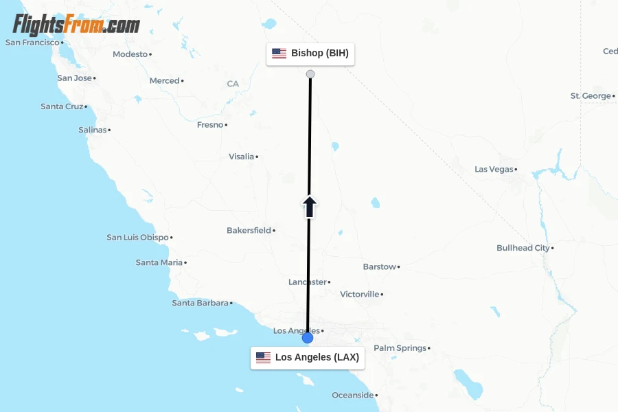 Flights from Los Angeles to Bishop route map