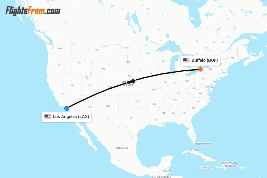 Flights from Los Angeles to Buffalo route map