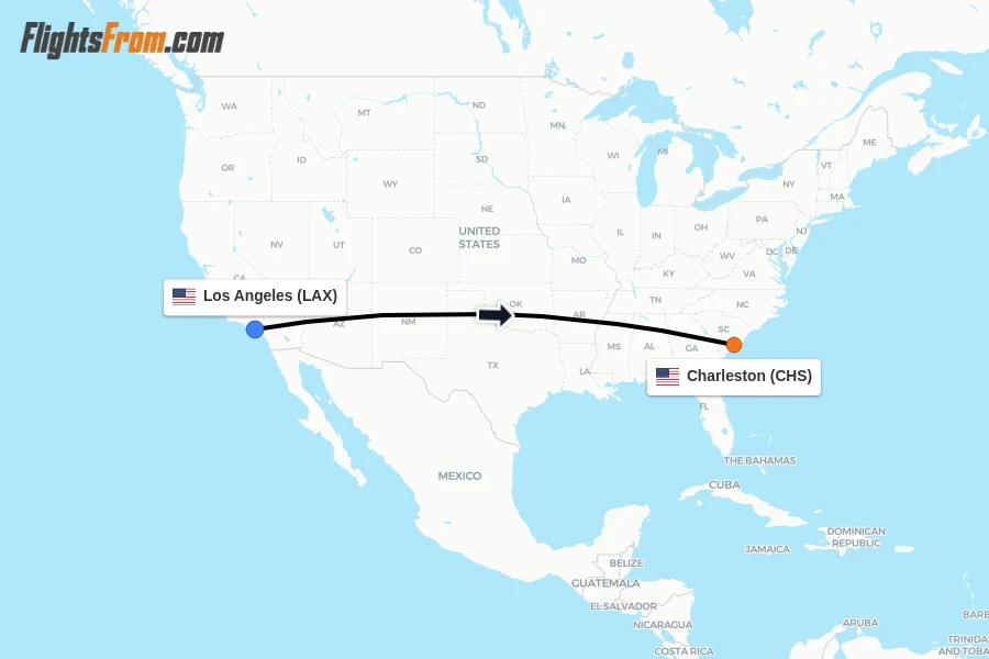Flights from Los Angeles to Charleston route map