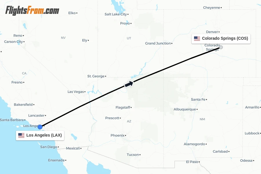 Flights from Los Angeles to Colorado Springs route map