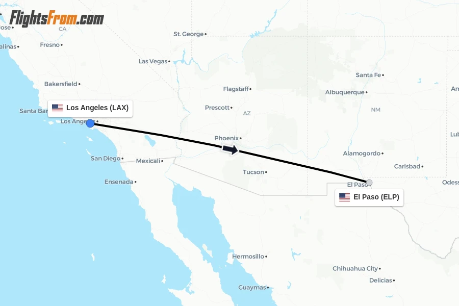 Flights from Los Angeles to El Paso route map