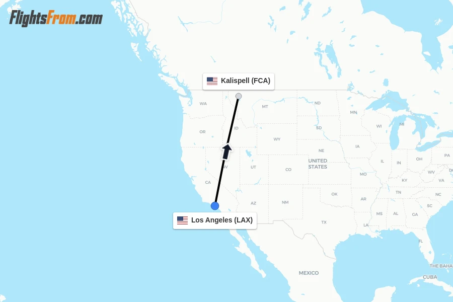 Flights from Los Angeles to Kalispell route map