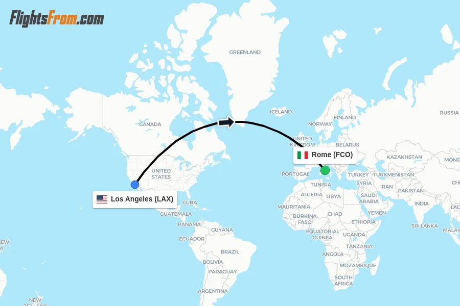 Flights from Los Angeles to Rome route map