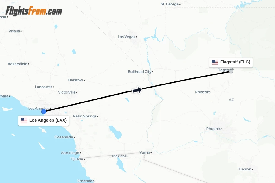 Flights from Los Angeles to Flagstaff route map