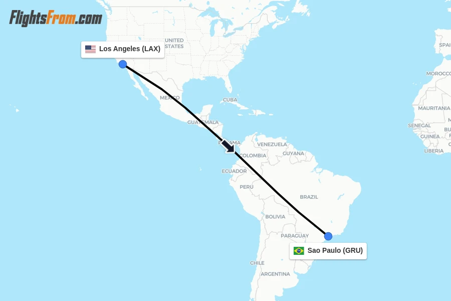 Flights from Los Angeles to Sao Paulo route map