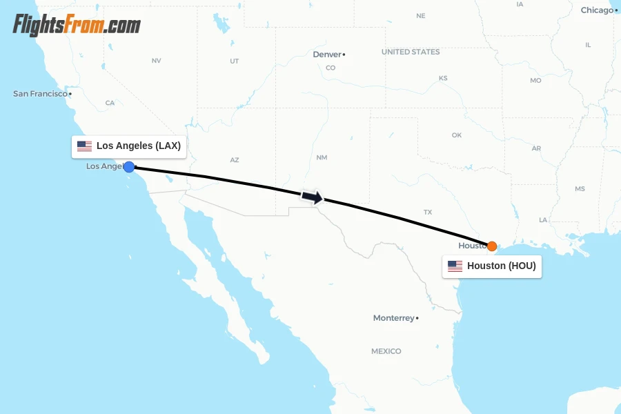 Flights from Los Angeles to Houston route map