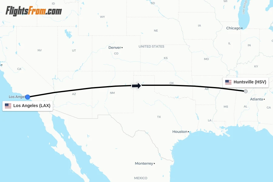 Flights from Los Angeles to Huntsville route map