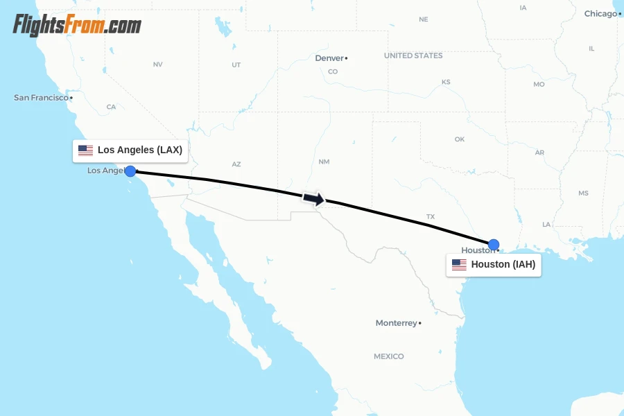 Flights from Los Angeles to Houston route map