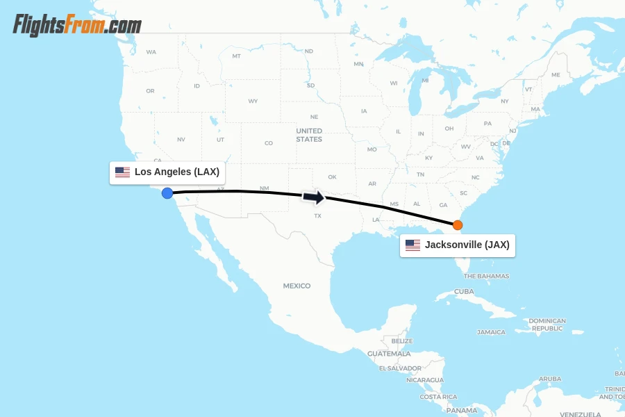 Flights from Los Angeles to Jacksonville route map