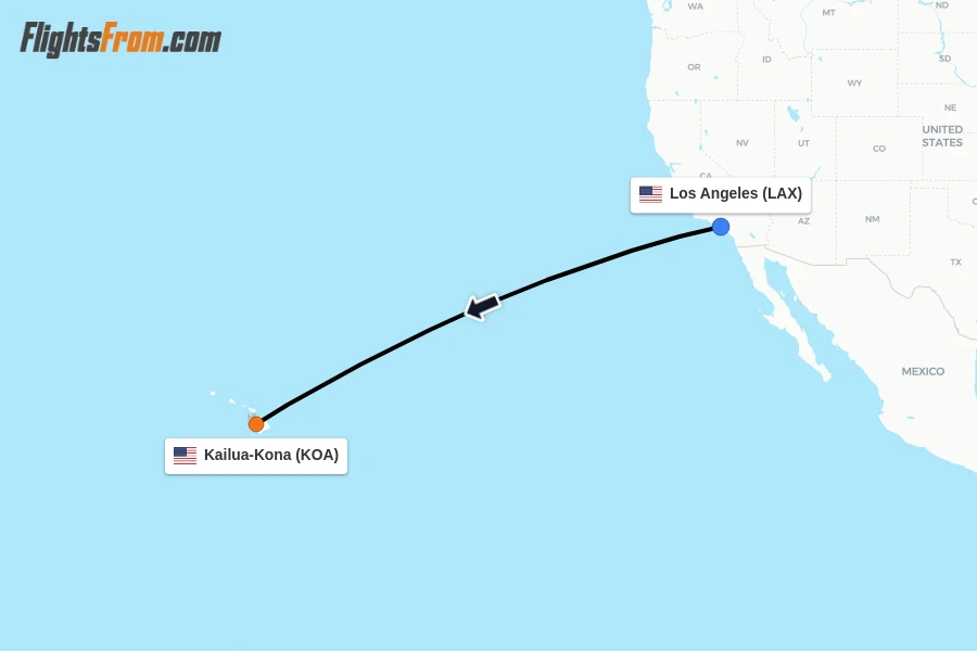 Flights from Los Angeles to Kailua-Kona route map