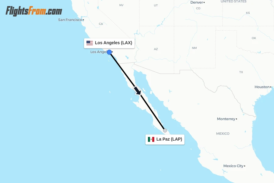 Flights from Los Angeles to La Paz route map