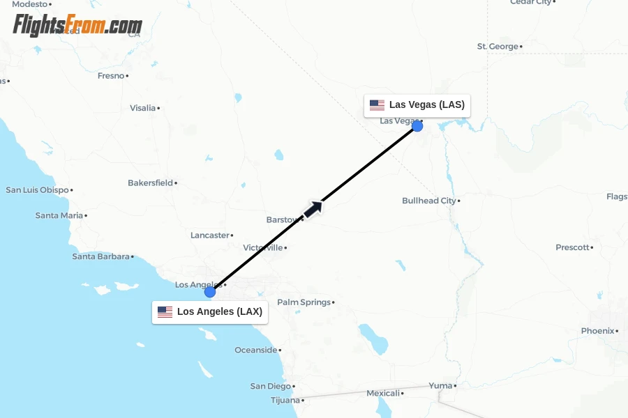 Flights from Los Angeles to Las Vegas route map