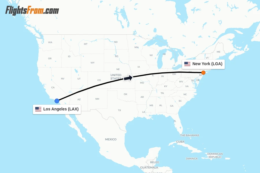 Flights from Los Angeles to New York route map