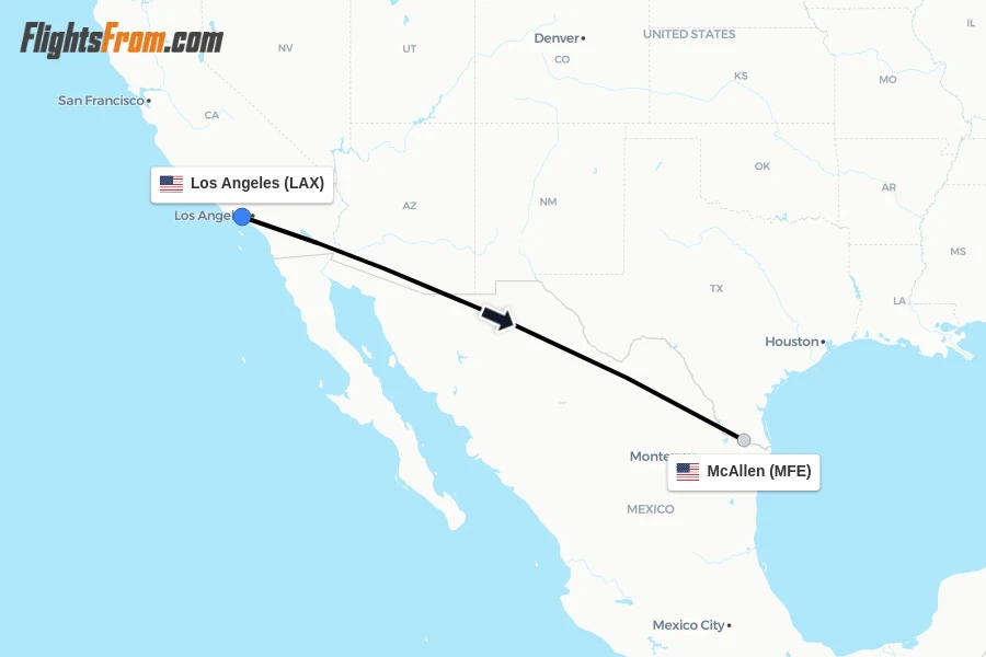 Flights from Los Angeles to McAllen route map