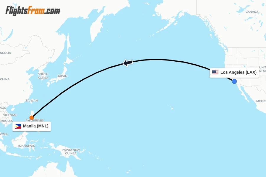 Flights from Los Angeles to Manila route map