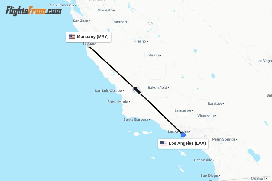 Flights from Los Angeles to Monterey route map