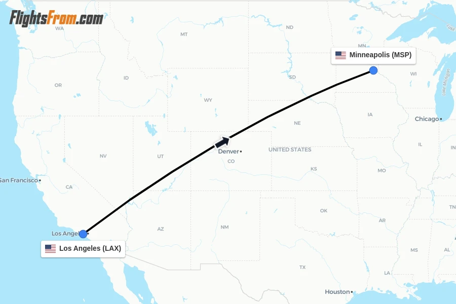 Flights from Los Angeles to Minneapolis route map
