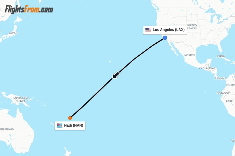 Flights from Los Angeles to Nadi route map