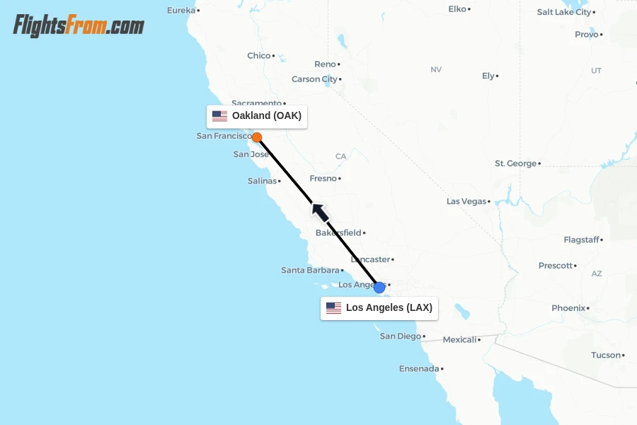 Flights from Los Angeles to Oakland route map