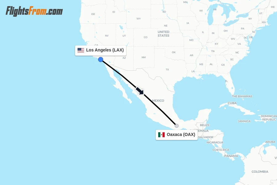 Flights from Los Angeles to Oaxaca route map