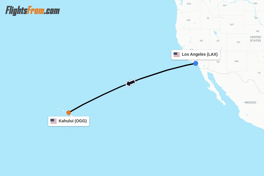 Flights from Los Angeles to Kahului route map
