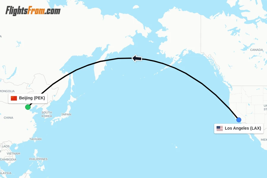 Flights from Los Angeles to Beijing route map