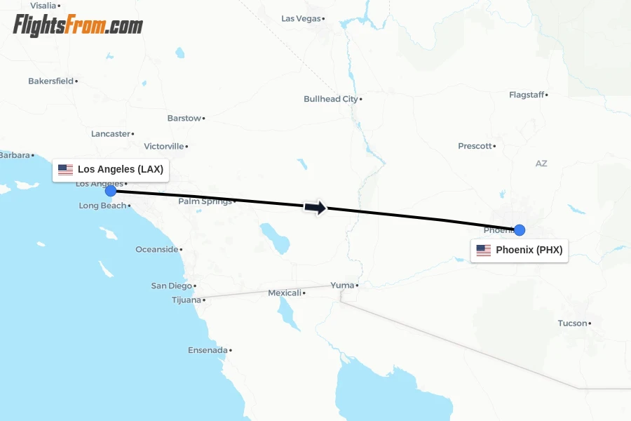 Flights from Los Angeles to Phoenix route map