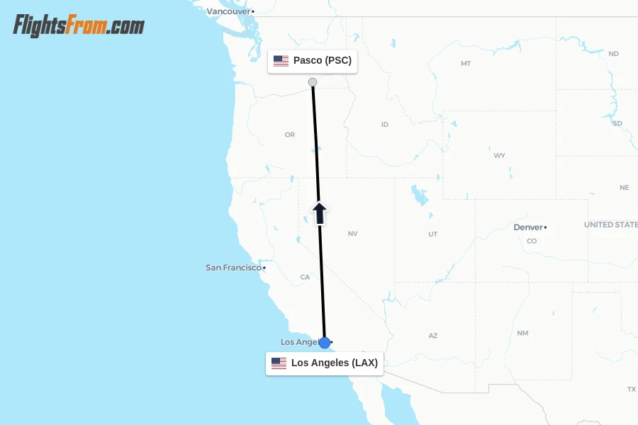 Flights from Los Angeles to Pasco route map