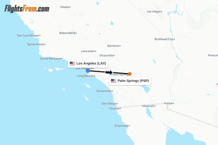 Flights from Los Angeles to Palm Springs route map