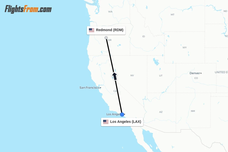 Flights from Los Angeles to Redmond route map