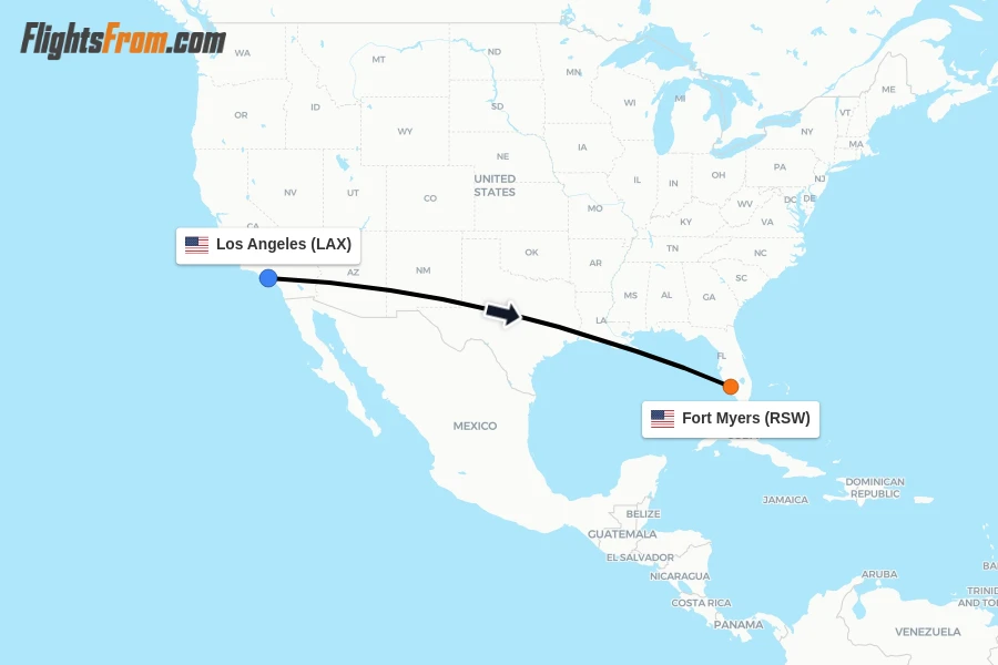 Flights from Los Angeles to Fort Myers route map